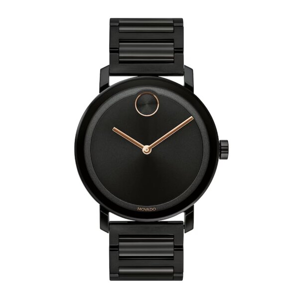 MOVADO BOLD 3600752 EVOLUTION BLACK ROSE GOLD ACCENT DIAL STEEL MENS WATCH